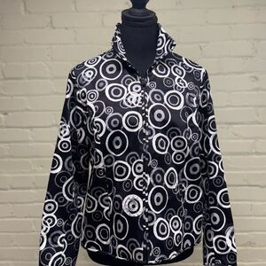 Laura Ashley Black and White Circle Pattern Jacket Petite Medium